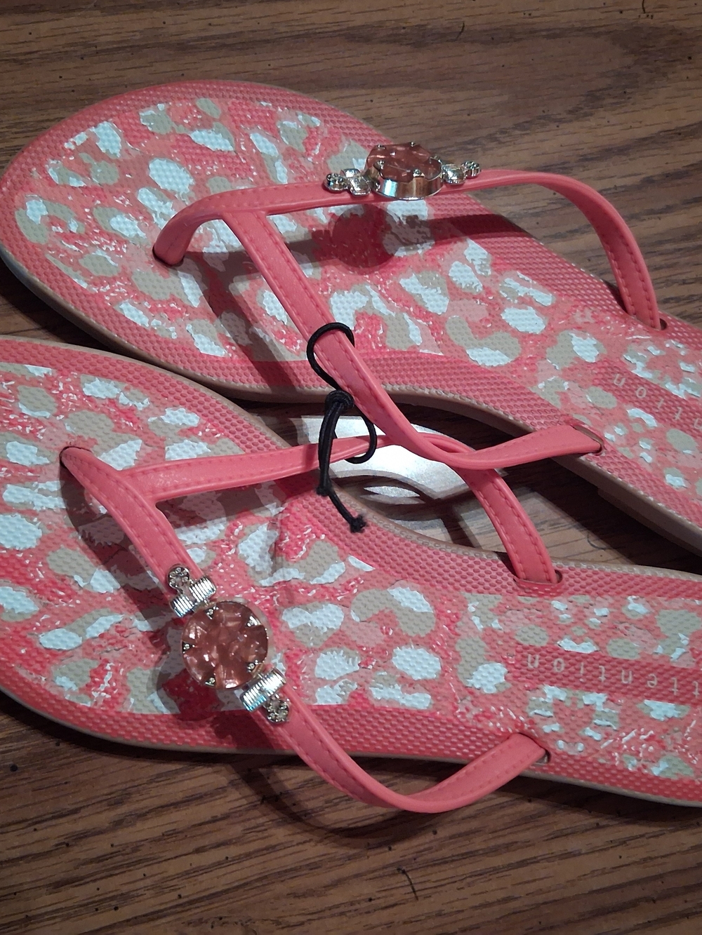 attention Coral Pink Jeweled T-Strap Sandals